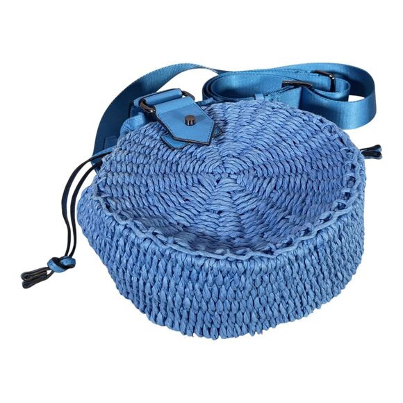Botkier Crossboby Shoulder Bag Drawstring Round Paper Leather Blue Small - Picture 7 of 13